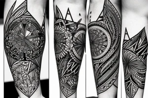 Hummingbird mixed with compass and random geometric figures for forearm tattoo idea