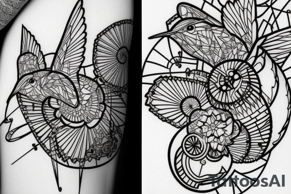 Hummingbird mixed with compass and random geometric figures for forearm tattoo idea Hummingbird mixed with compass and random geometric figures for forearm tattoo idea