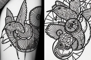 Hummingbird mixed with compass and random geometric figures for forearm tattoo idea