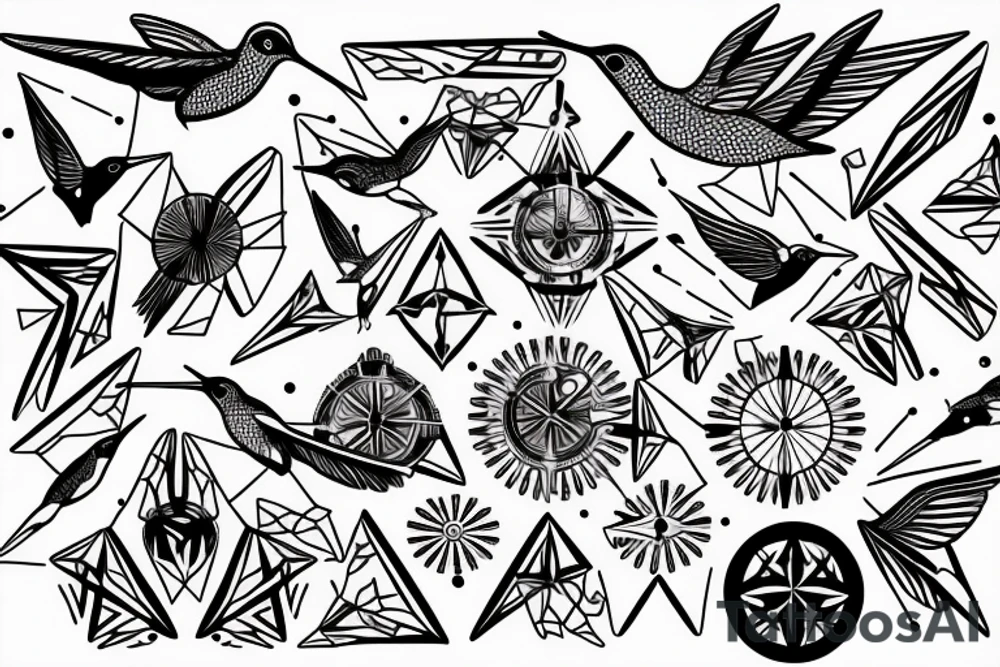 Hummingbird, compass, random geometric figures for forearm tattoo idea Hummingbird, compass, random geometric figures for forearm tattoo idea
