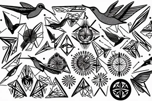 Hummingbird, compass, random geometric figures for forearm tattoo idea