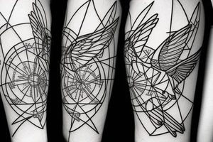 Hummingbird, compass, random geometric figures for forearm tattoo idea