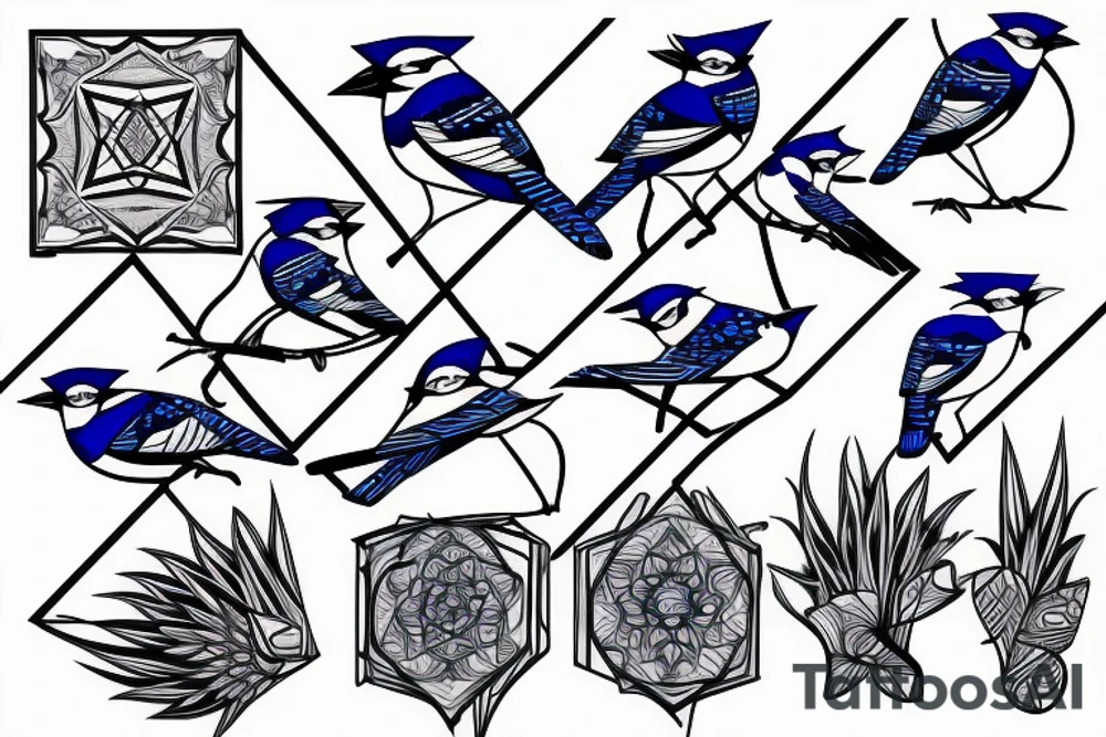 geometric Blue Jay tattoo idea
