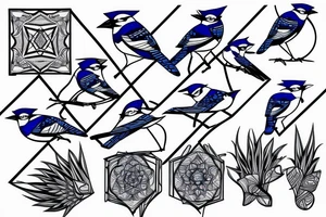 geometric Blue Jay tattoo idea