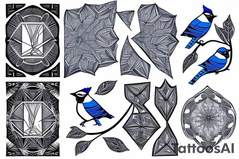 geometric Blue Jay tattoo idea