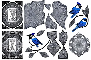 geometric Blue Jay tattoo idea