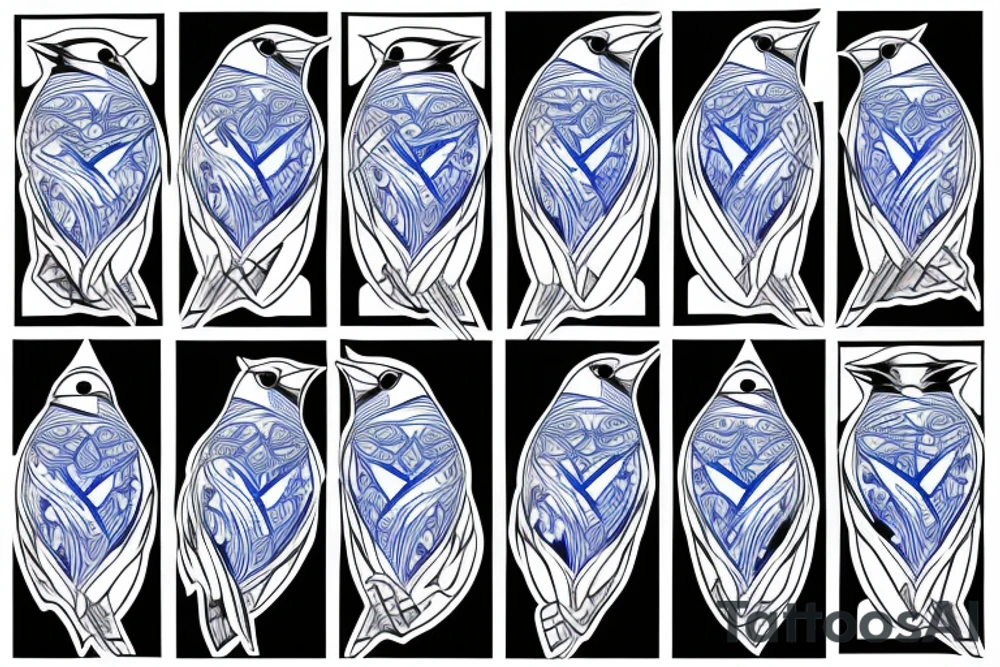 geometric Blue Jay facing forward tattoo idea