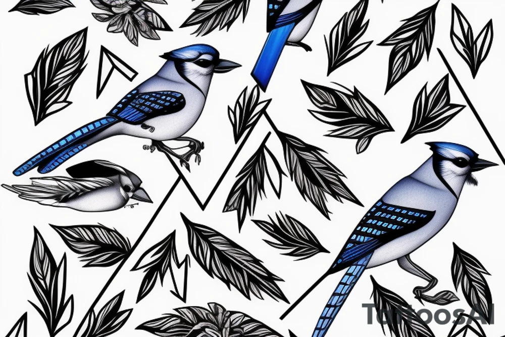 geometric Blue Jay facing forward tattoo idea