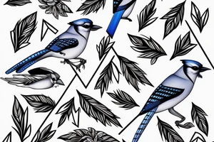 geometric Blue Jay facing forward tattoo idea