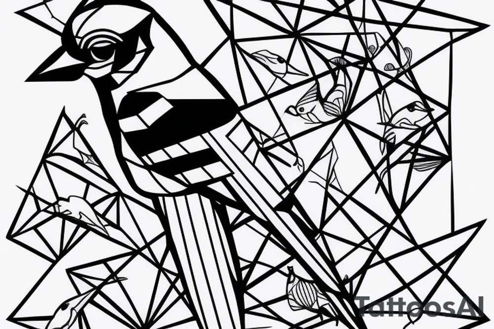 geometric Blue Jay facing forward tattoo idea