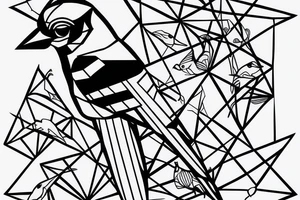 geometric Blue Jay facing forward tattoo idea