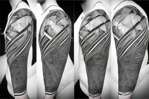 birds facing forward mixed with geometric figures and lines tattoo idea