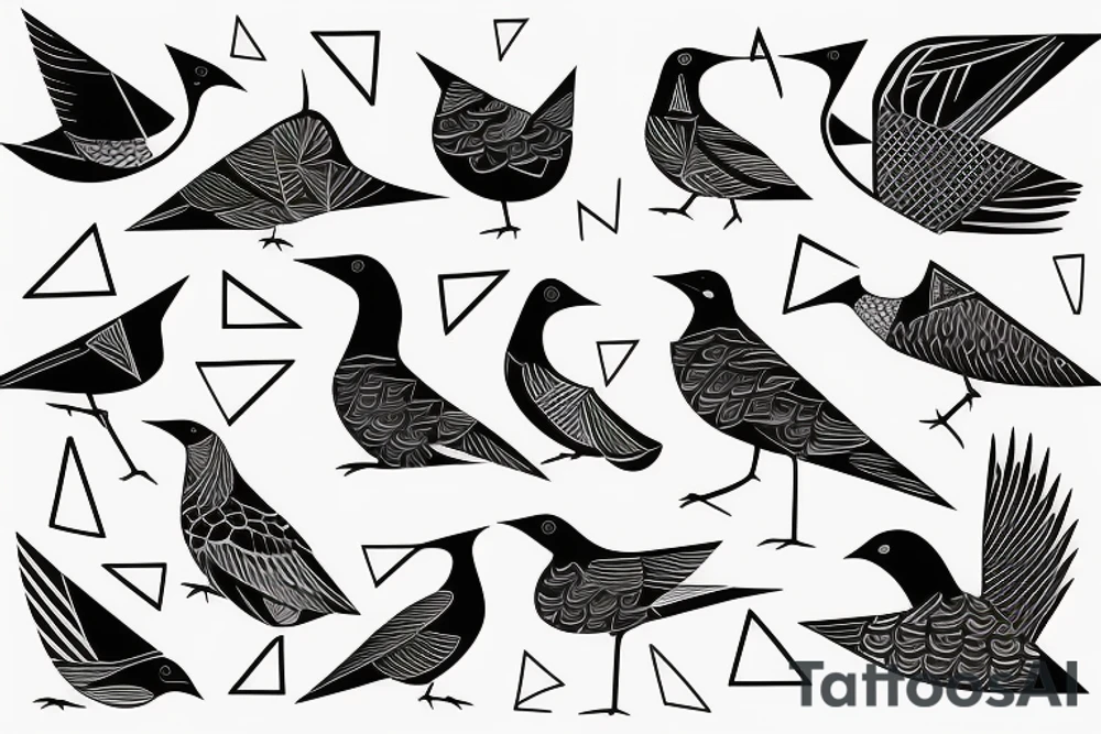 birds facing forward mixed with geometric figures and lines tattoo idea birds facing forward mixed with geometric figures and lines tattoo idea