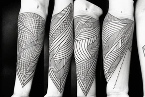 birds facing forward mixed with geometric figures and lines for forearm tattoo idea