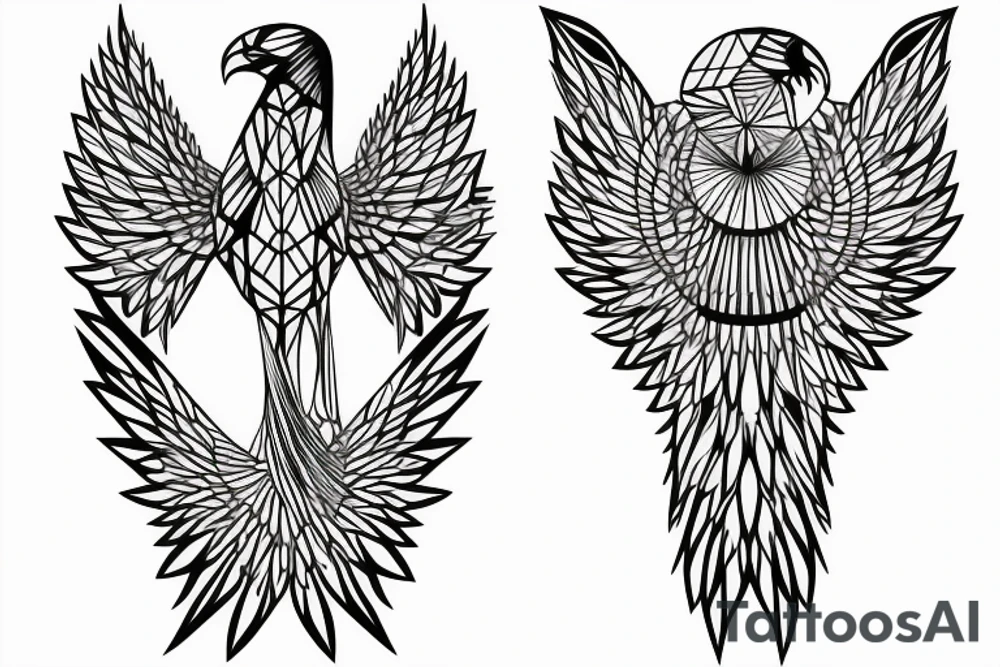 phoenix facing forward mixed with geometric figures and lines for forearm tattoo idea phoenix facing forward mixed with geometric figures and lines for forearm tattoo idea