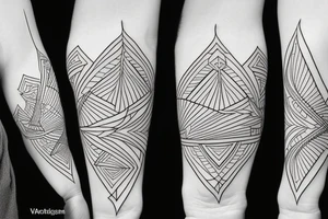 phoenix  mixed with geometric figures and lines for forearm tattoo idea