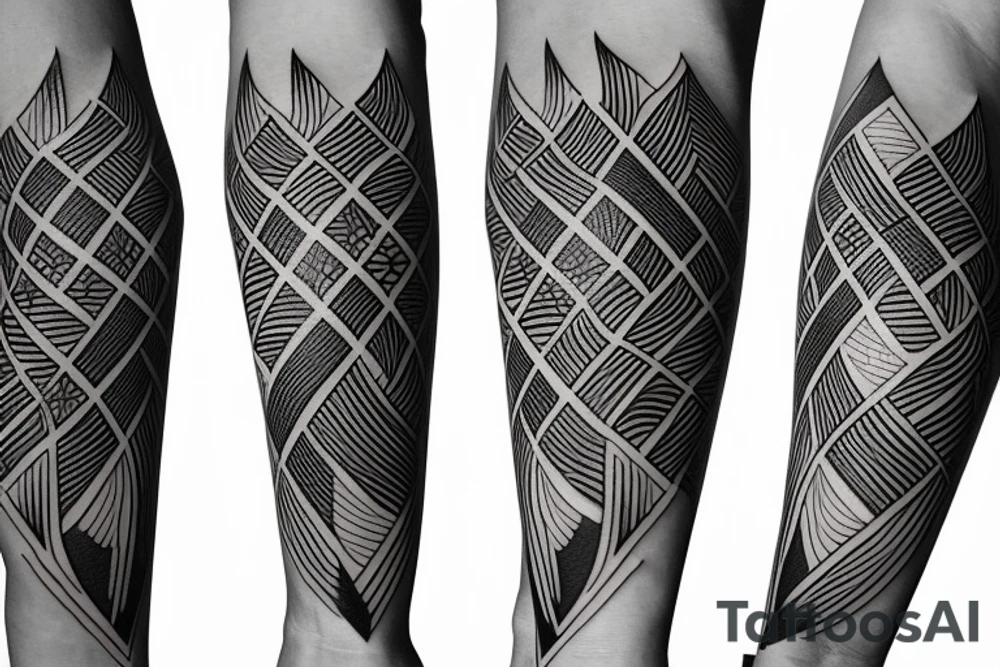 phoenix  mixed with geometric figures and lines for forearm tattoo idea