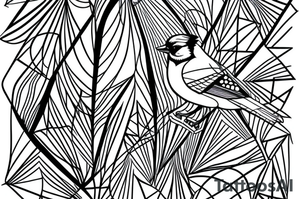 blue jay mixed with lines for forearm tattoo idea