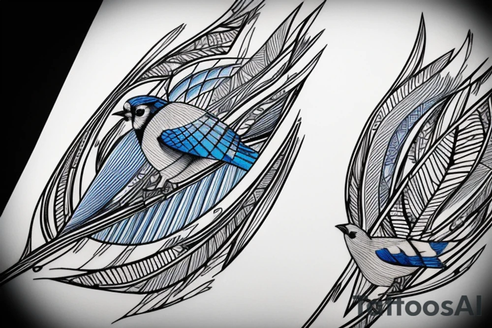 blue jay mixed with lines for forearm tattoo idea