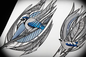 blue jay mixed with lines for forearm tattoo idea