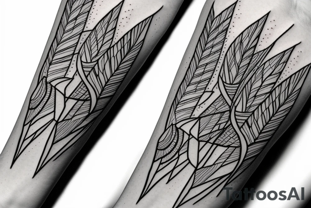 blue jay mixed with lines for forearm tattoo idea