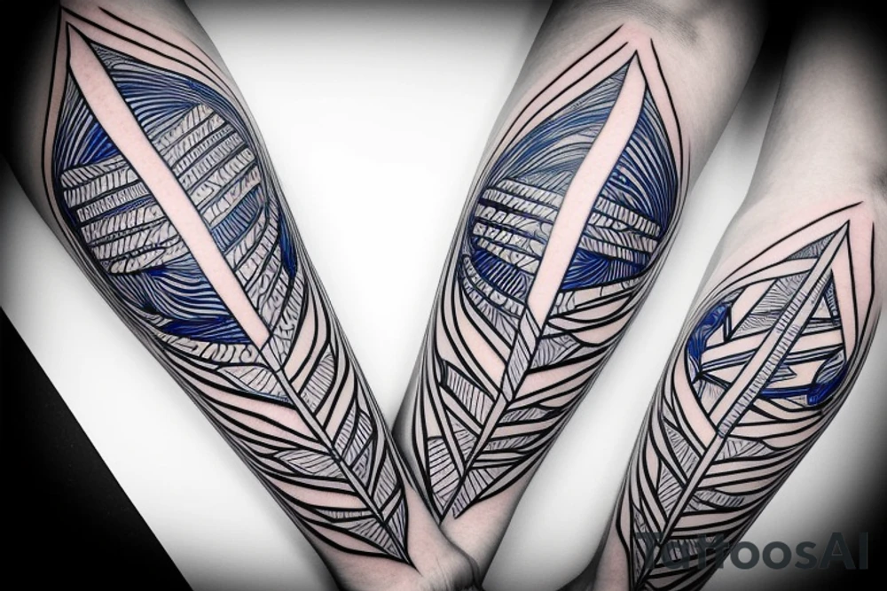 blue jay mixed with lines for forearm tattoo idea