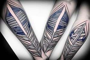 blue jay mixed with lines for forearm tattoo idea