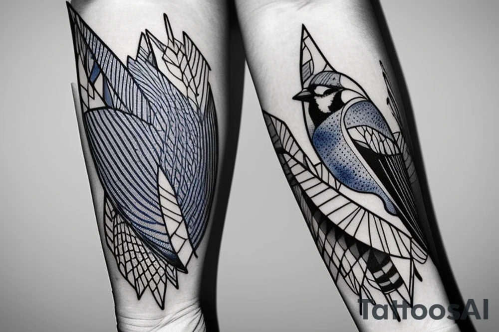blue jay mixed with lines for forearm tattoo idea