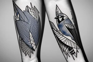 blue jay mixed with lines for forearm tattoo idea