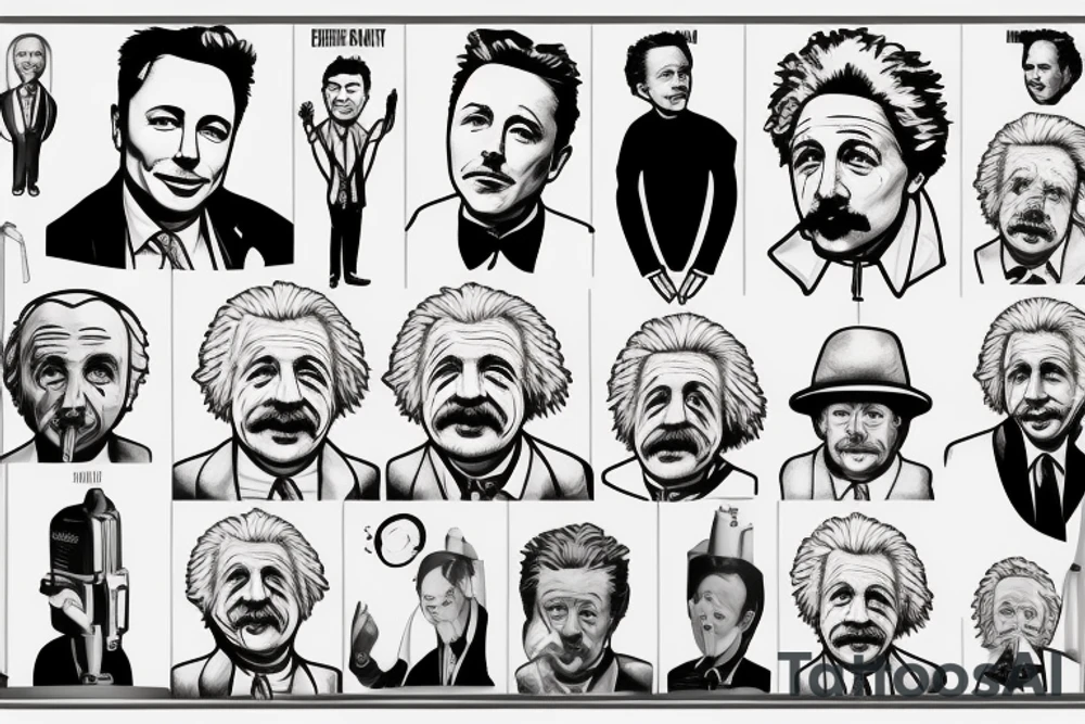 Portrait of Elon Musk and Einstein tattoo idea