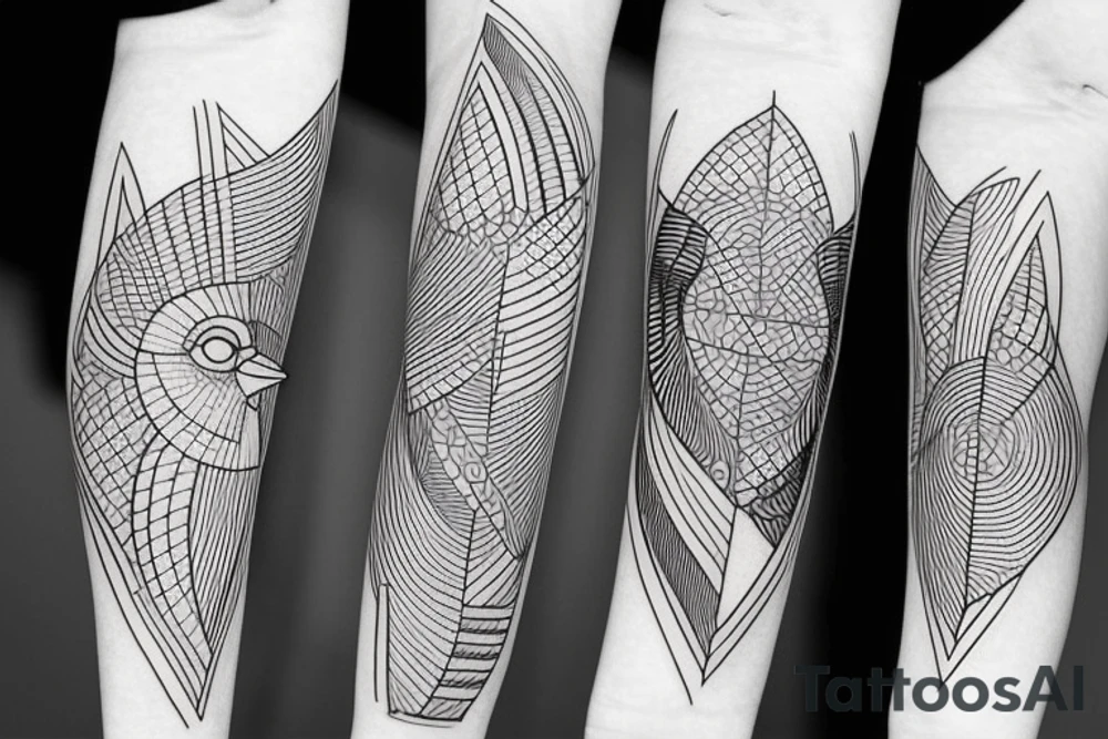blue jay mixed with lines for forearm tattoo idea