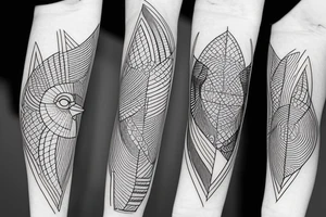blue jay mixed with lines for forearm tattoo idea