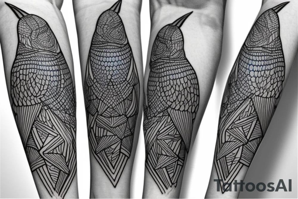 blue jay mixed with lines for forearm tattoo idea