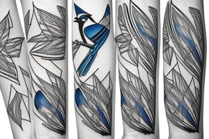 blue jay mixed with lines for forearm abstract tattoo idea