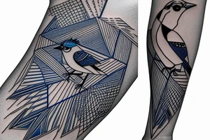 blue jay mixed with lines for forearm abstract tattoo idea