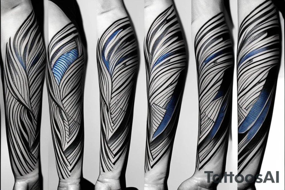 blue jay mixed with lines for forearm abstract tattoo idea