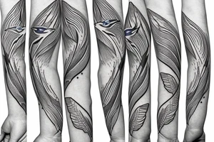 blue jay mixed with lines for forearm abstract tattoo idea