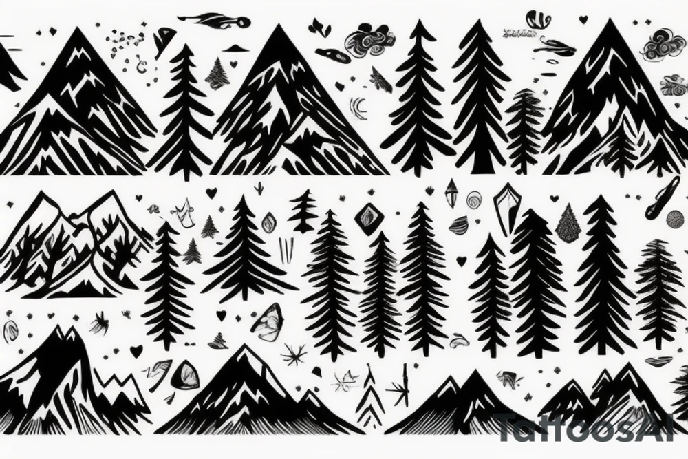 Forest with mountains behind it tattoo idea