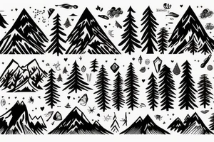 Forest with mountains behind it tattoo idea
