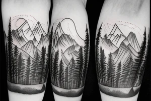 Forest with mountains behind it tattoo idea