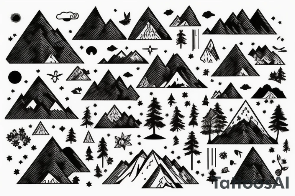 Forest with mountains behind it tattoo idea