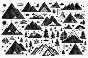 Forest with mountains behind it tattoo idea