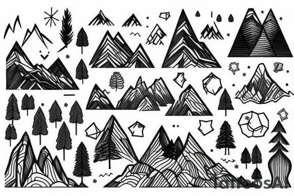 Forest with mountains behind it tattoo idea