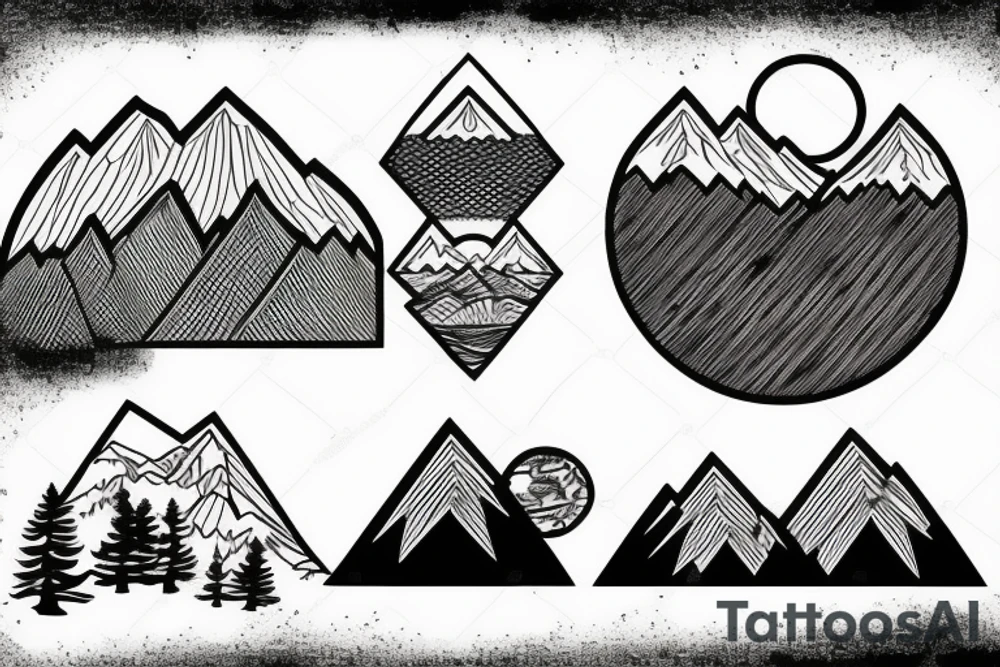 Forest with mountains behind it tattoo idea