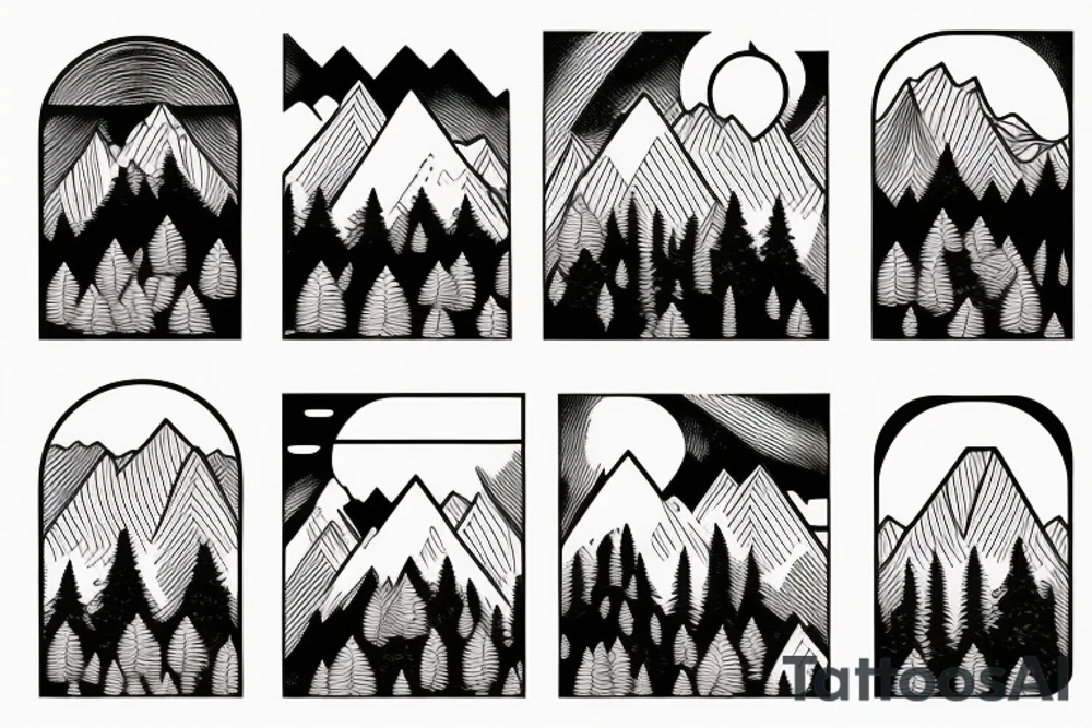 Forest with mountains behind it tattoo idea