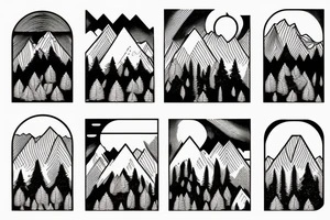 Forest with mountains behind it tattoo idea