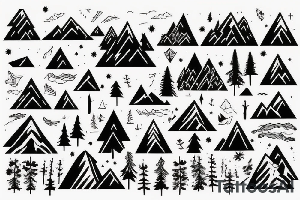 Forest with mountains behind it tattoo idea