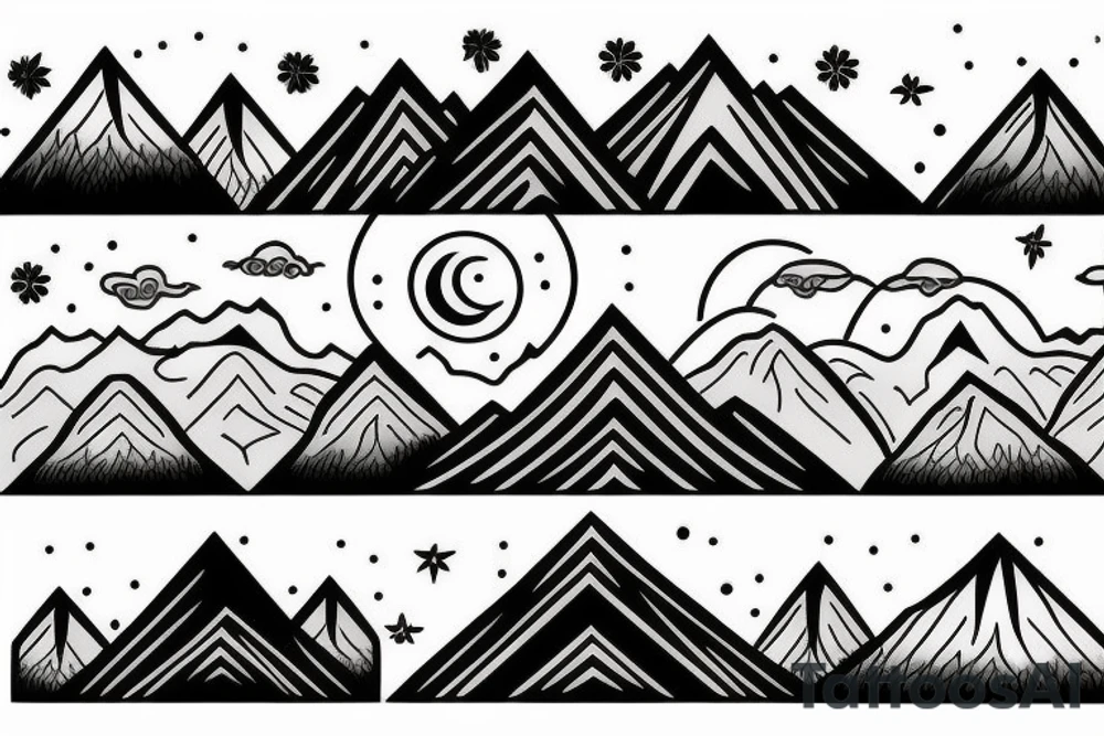 Forest with mountains behind it tattoo idea
