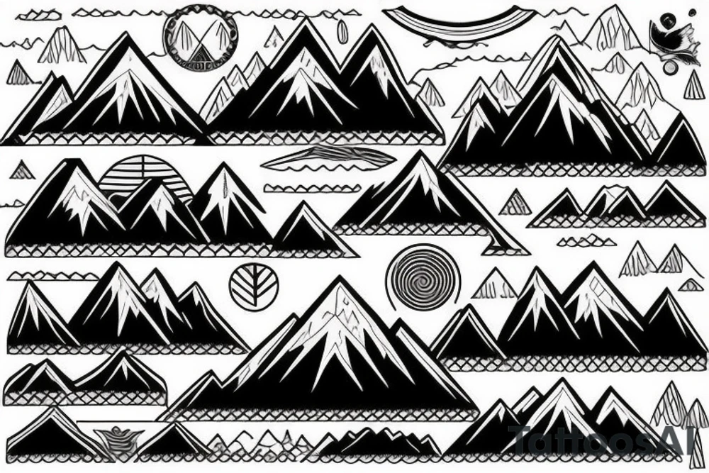 Forest with mountains behind it tattoo idea