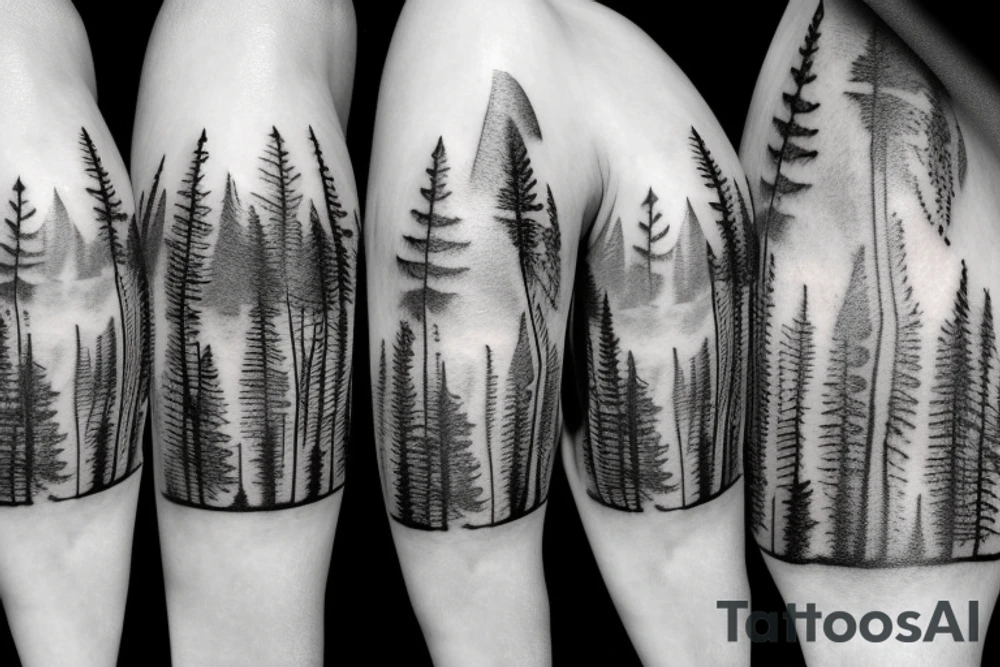 Forest with mountains behind it tattoo idea